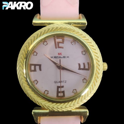 Ladis Watch Gold Case Pink Strap Quartz White Face