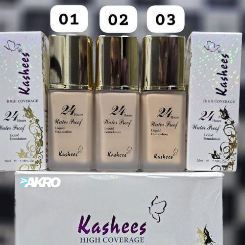 Kashees high coverage foundation bottles and packaging on a white background