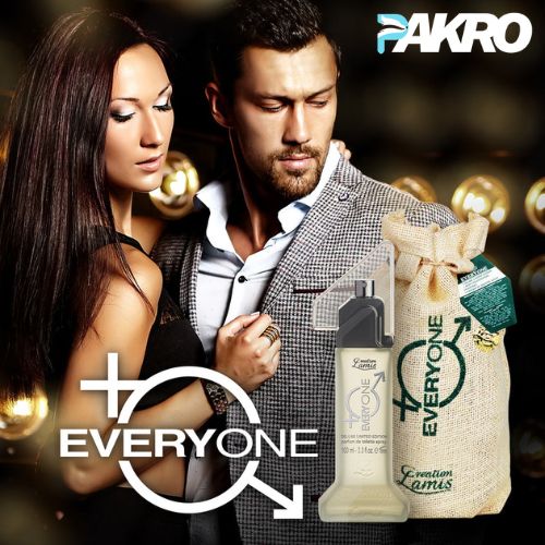 Couple embracing with 'EVERYONE' products displayed, featuring the PAKRO brand.