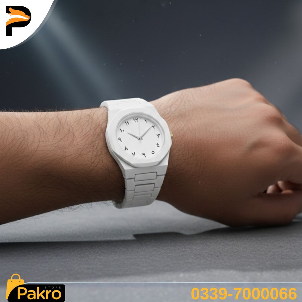 Full White Aura Watch Elegant Design Durable Build Comfortable Strap Clear Display