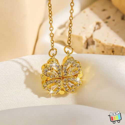 ZGE-923 Korean Magnetic 4 Leaf Clover Pendant Necklace- Golden & Silver