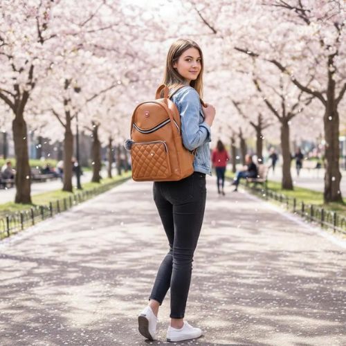 Girl's Leather Backpack School Bag College All Time Wear