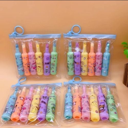 Pack of 6 Bottle Shaped Kromi Character Highlighters for Girls and Boys