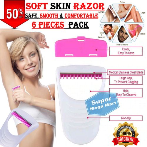 6 pcs Ladies Shaver - Disposable Safety Razor For Women,  Soft skin razor with packaging and promotional text on a white background