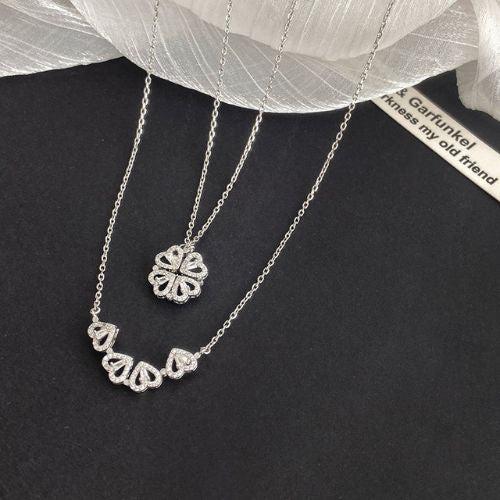 ZGE-923 Korean Magnetic 4 Leaf Clover Pendant Necklace- Golden & Silver