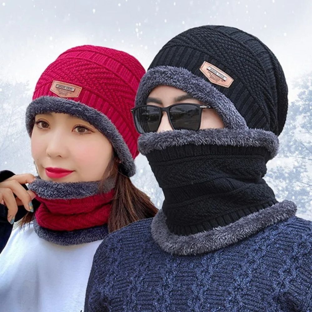 Winter Beanie Hat For Men Fleece Scarf Women Knitted Hat (Random Color)