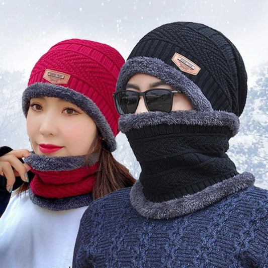 Winter Beanie Hat For Men Fleece Scarf Women Knitted Hat (Random Color)