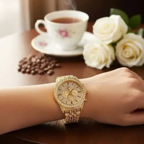 Luxury Gold Couple Watch – Diamond-Studded Wristwatches for Him & Her