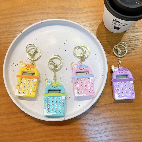 Portable Mini Calculator With Creative Cute Keychain + Game 8-Digit Display