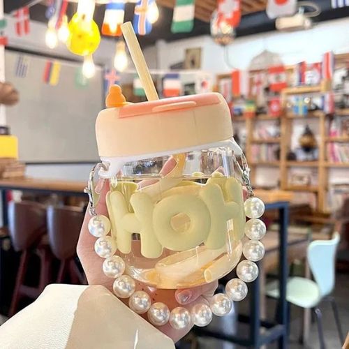 Cute Glass Straw Cup for Girls - 350 Ml