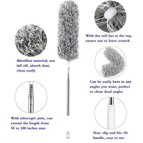Extendable Microfiber Duster With Extra Long 100 inches Telescopic Pole