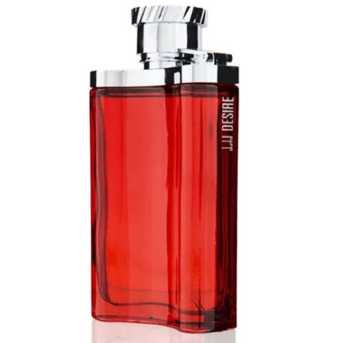 Red perfume bottle with silver cap on a white background
