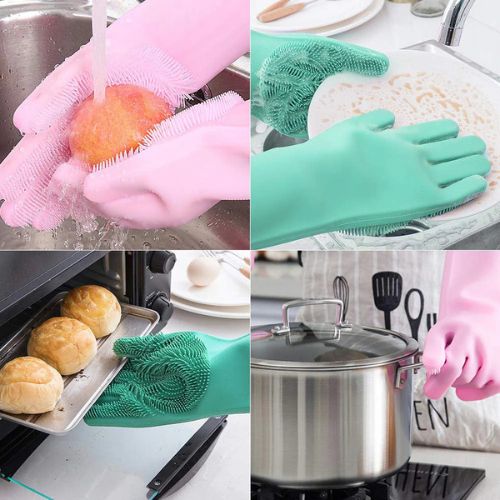 Magic Reusable Silicone Gloves with Wash Scrubber