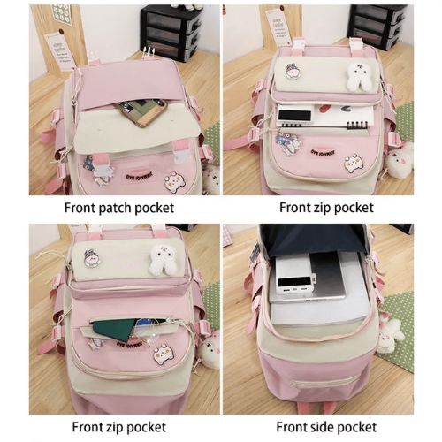 5 Pcs Set School Bags For Teenage Girls College Student Kids Book Bag
