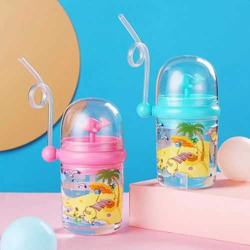 Portable Cartoon Straw Water Bottle with Decorative Whale- 250ml
