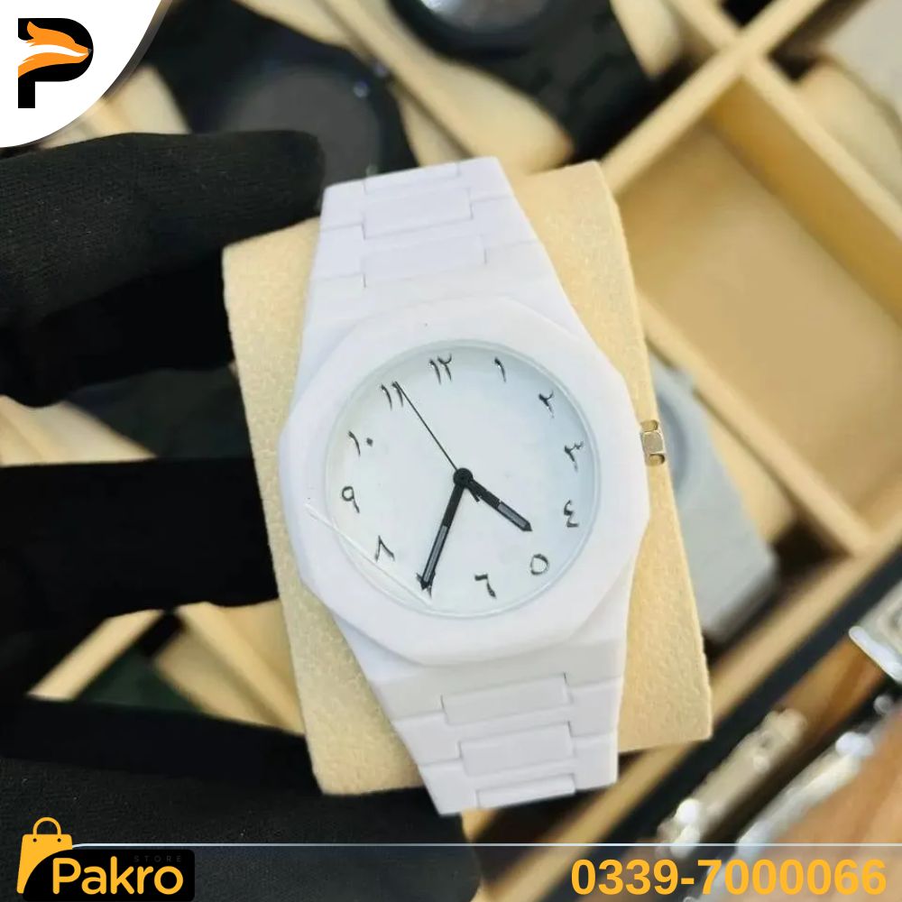Full White Aura Watch Elegant Design Durable Build Comfortable Strap Clear Display