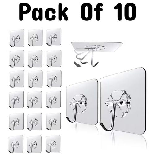 Transparent Self-Adhesive Wall Hooks - Pack of 10
