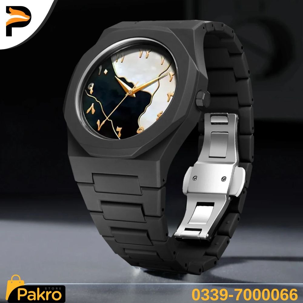 Black Aura Watch Elegant Design - Black and White Dial - Pakro Store