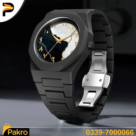 Black Aura Watch Elegant Design - Black and White Dial - Pakro Store