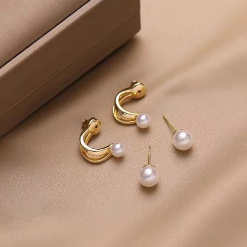 Korean Pearl Circle Earrings-Golden ZVT-167