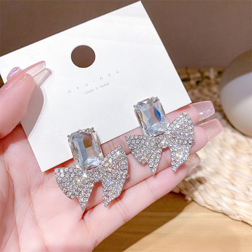 Sparkling Bow Shape Zircon Korean Earrings - ZJE-165