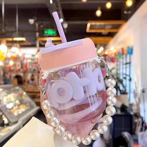 Cute Glass Straw Cup for Girls - 350 Ml
