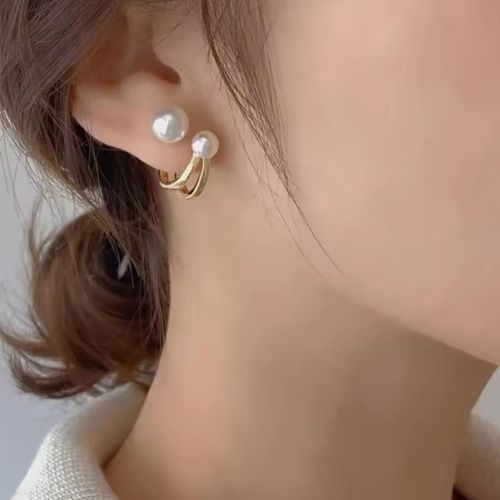 Korean Pearl Circle Earrings-Golden ZVT-167