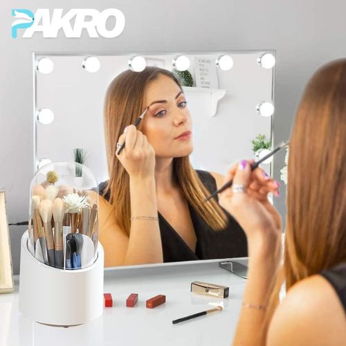 360° Rotating Makeup Brush Storage Box Portable Desktop Cosmetic Organizer