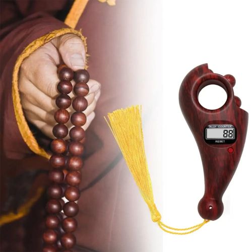 Digital Counter with Qibla Compass and Rotating Prayer Beads Portable Finger Tasbeeh