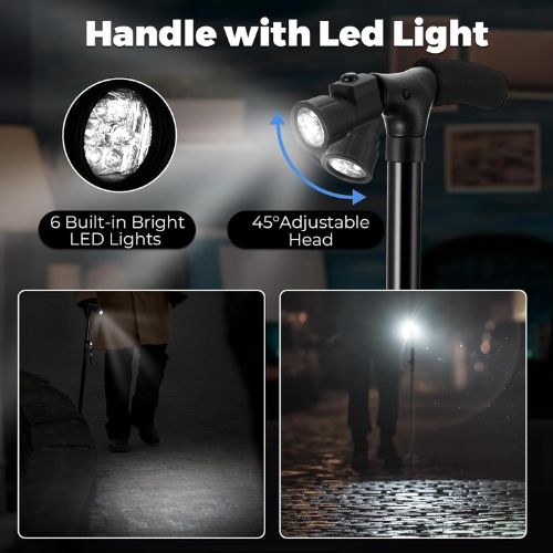 Portable Folding Walking Stick with Led Light & Aluminium Handle