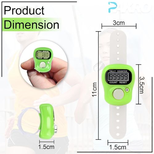 Green digital finger counter with measurements on a white background. Pakro Stoe