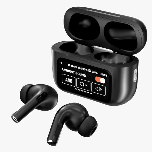 A9 Pro Earbuds With Anc Technology Sleek Matte Black Design Led Indicator