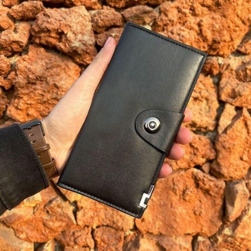 Tri-Fold Pure Leather Long Wallet