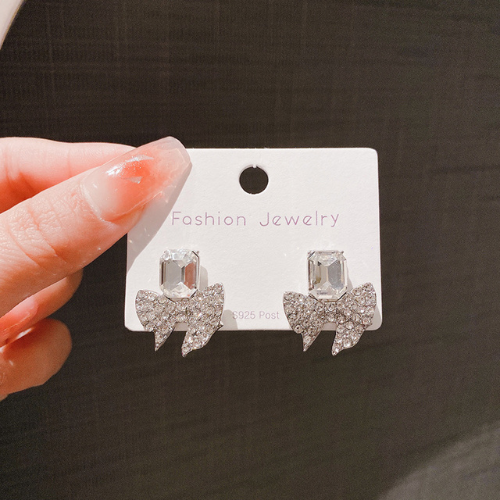 Sparkling Bow Shape Zircon Korean Earrings - ZJE-165
