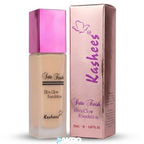 50ml - Kashee's Ultra Glow Foundation High Coverage Waterproof - Kashees satin finish ultra glow foundation bottle and packaging on a white background