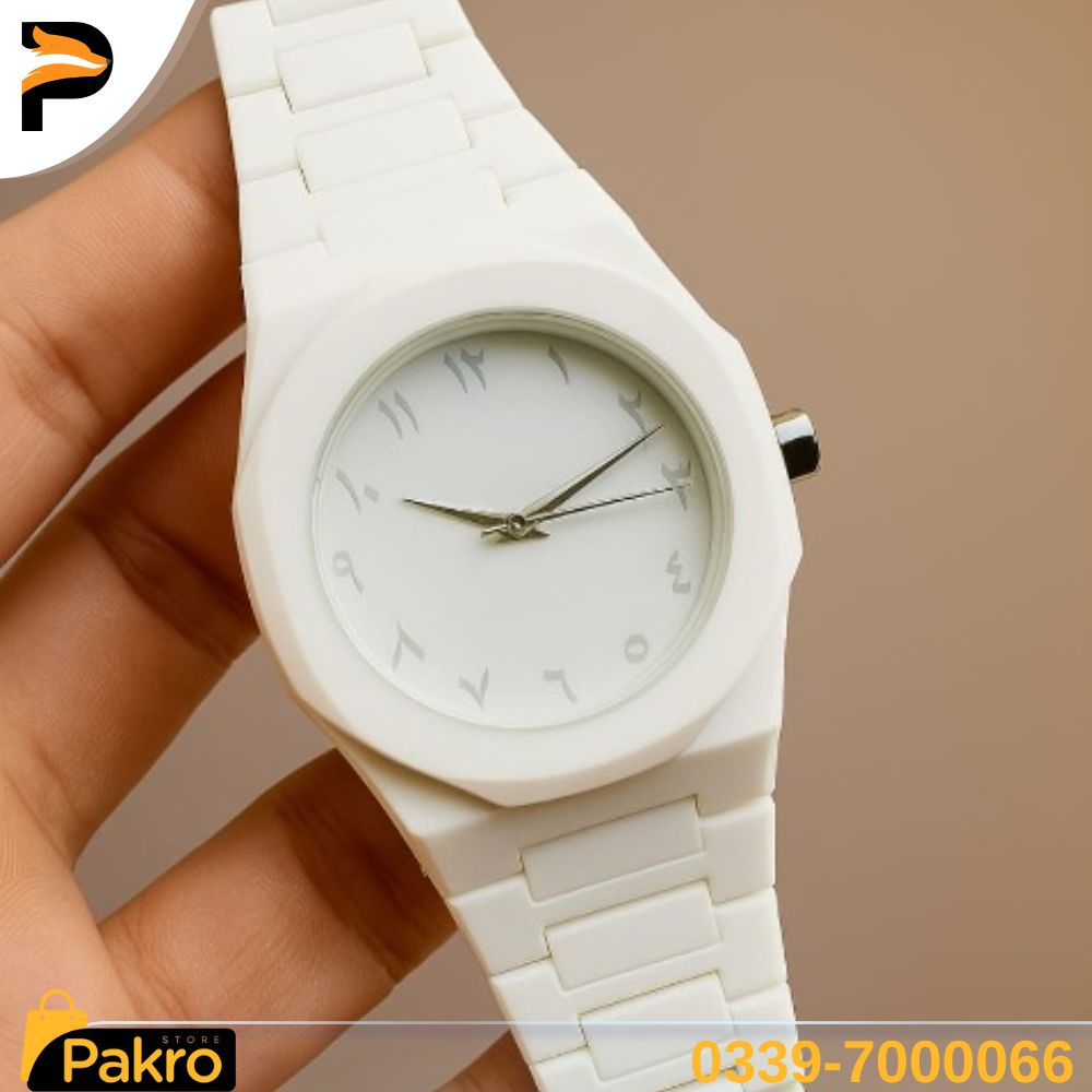 Full White Aura Watch Elegant Design Durable Build Comfortable Strap Clear Display