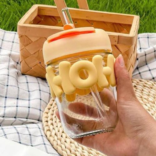 Cute Glass Straw Cup for Girls - 350 Ml