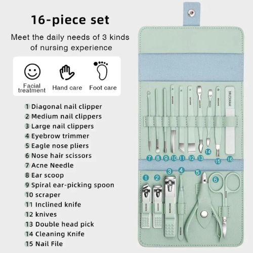 16 pcs Stainless Steel Nail Cutter Clipper Tool Box Set For Personal Care Manicure Set