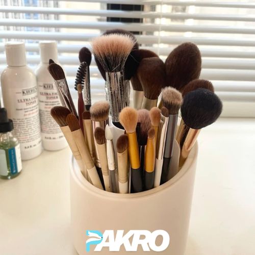 360° Rotating Makeup Brush Storage Box Portable Desktop Cosmetic Organizer