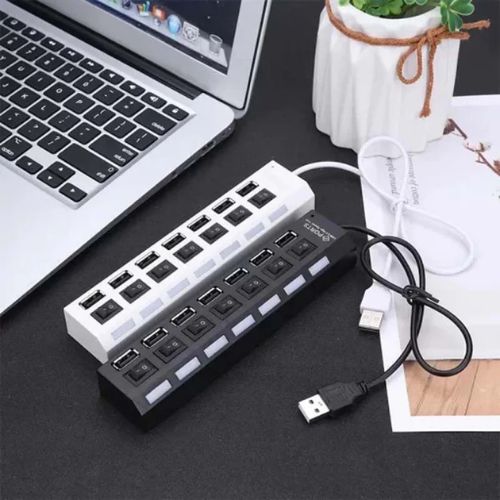 7 Port USB 2.0 Hub - Independent Switch - Compatible with Pc & Tablets
