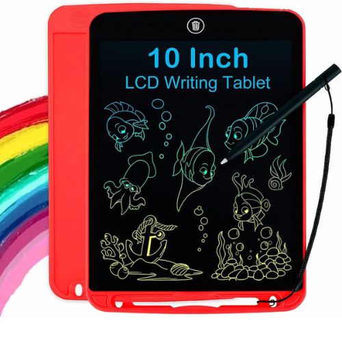 10-inch LCD writing tablet with colorful border and underwater drawings on screen