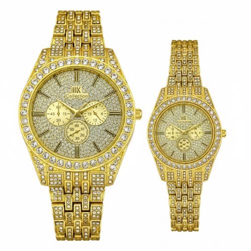 Luxury Gold Couple Watch – Diamond-Studded Wristwatches for Him & Her