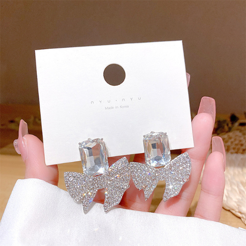 Sparkling Bow Shape Zircon Korean Earrings - ZJE-165