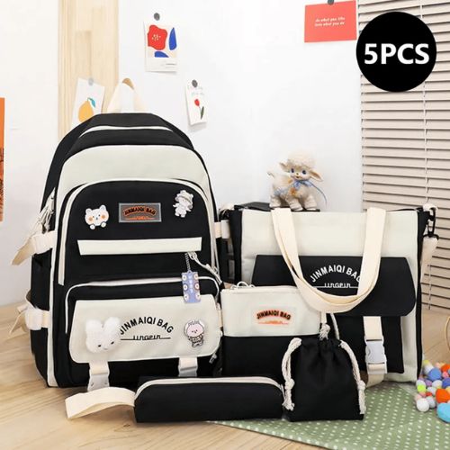5 Pcs Set School Bags For Teenage Girls College Student Kids Book Bag