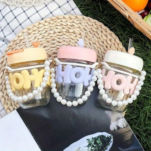 Cute Glass Straw Cup for Girls - 350 Ml