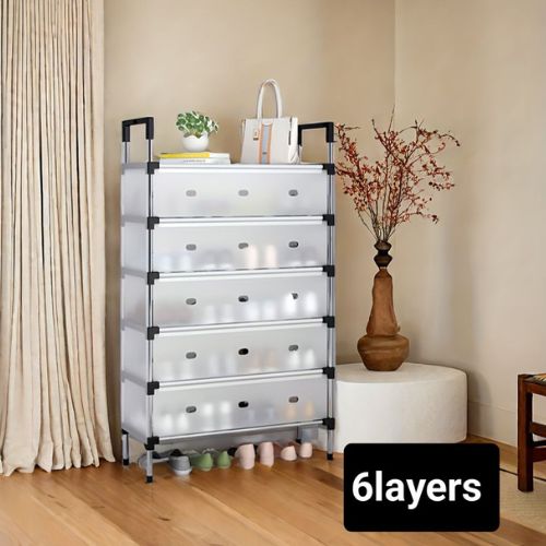 Multi Layer Dustproof Shoe Rack Organizer With Cover Foldable Shoe Storage Cabinet