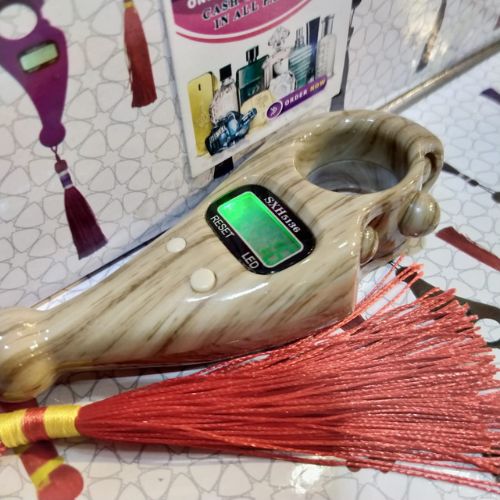 Digital Counter with Qibla Compass and Rotating Prayer Beads Portable Finger Tasbeeh