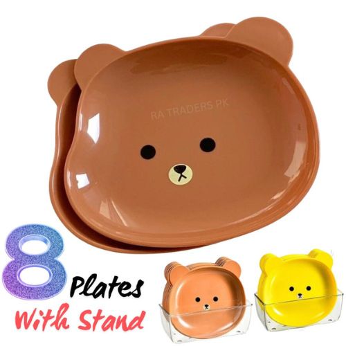 8 Plates With Stand Bear Design Durable Quality Stylish Look