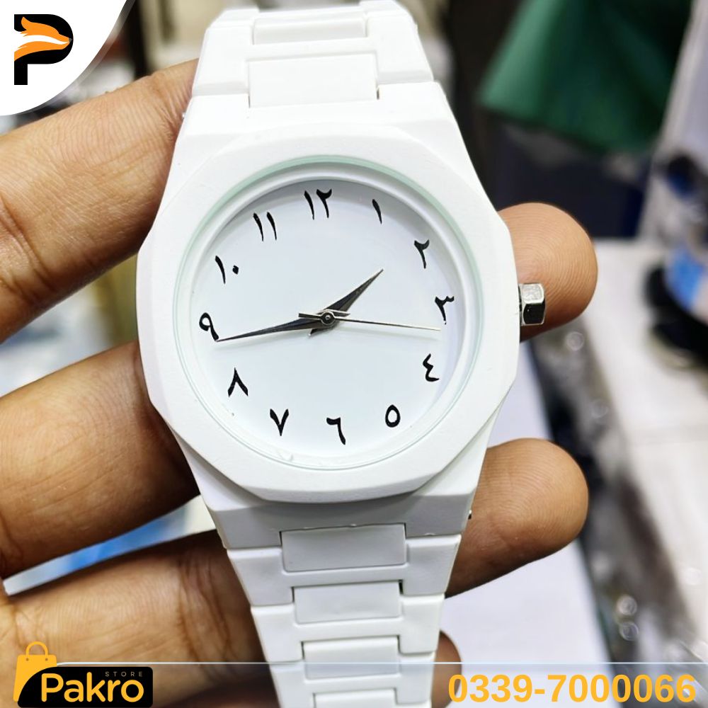 Full White Aura Watch Elegant Design Durable Build Comfortable Strap Clear Display