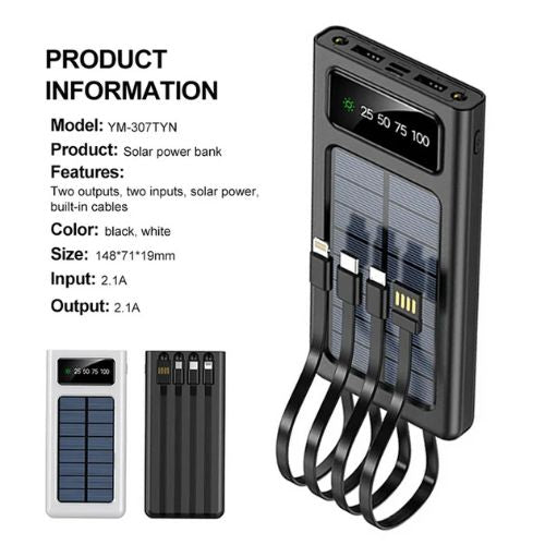 Solar Power Bank, 10000 MAH 100% Transparent LED Power Bank